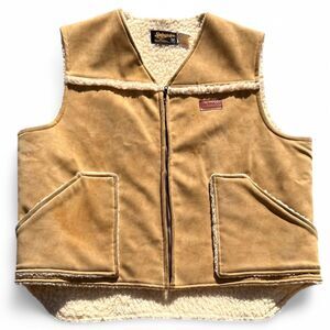 VTG 70s Swigster Sherpa Ranch Western Suede Vest Men's XL Faux Leather Patch